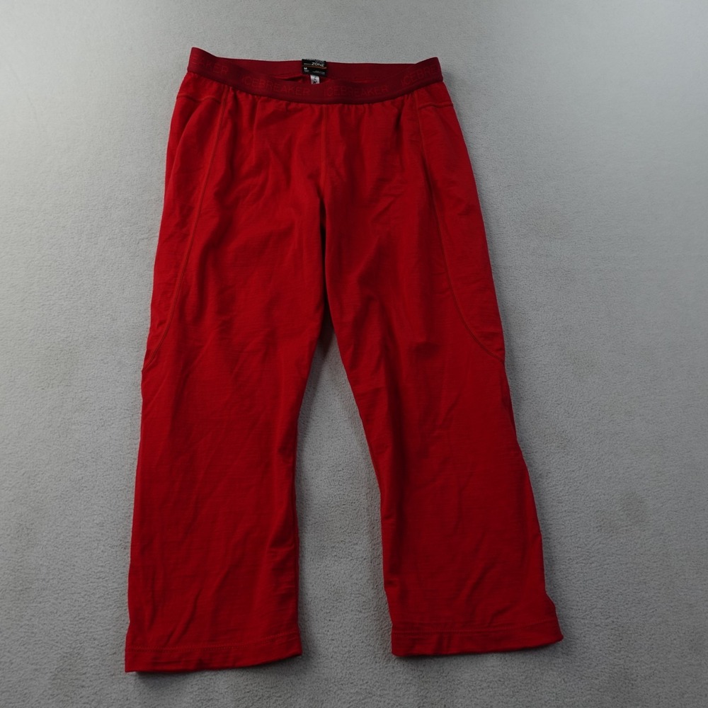Icebreaker BodyfitZONE Merino Wool Pants Womens Medium Red Base Layer Crop